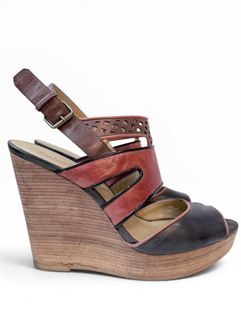 Levity Leather Platform Wedge Sandals Desert Multi Brown Size 9.5